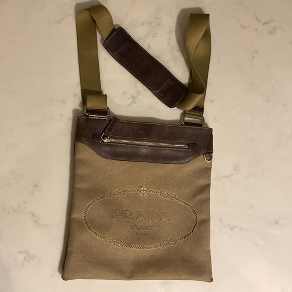 Prada Canapa Brown Jacquard leather messenger bag unisex - Picture 6 of 9